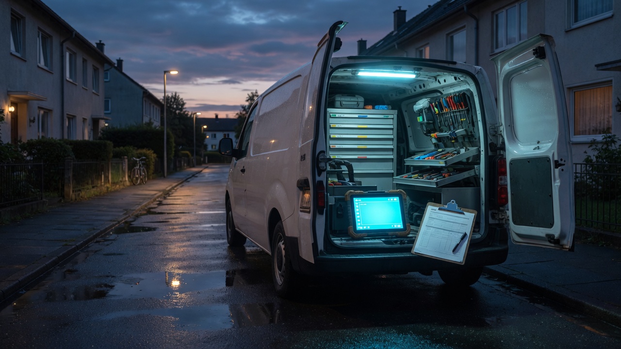 Field-Service: Transporter, Tablet, Auftrag auf der Straße