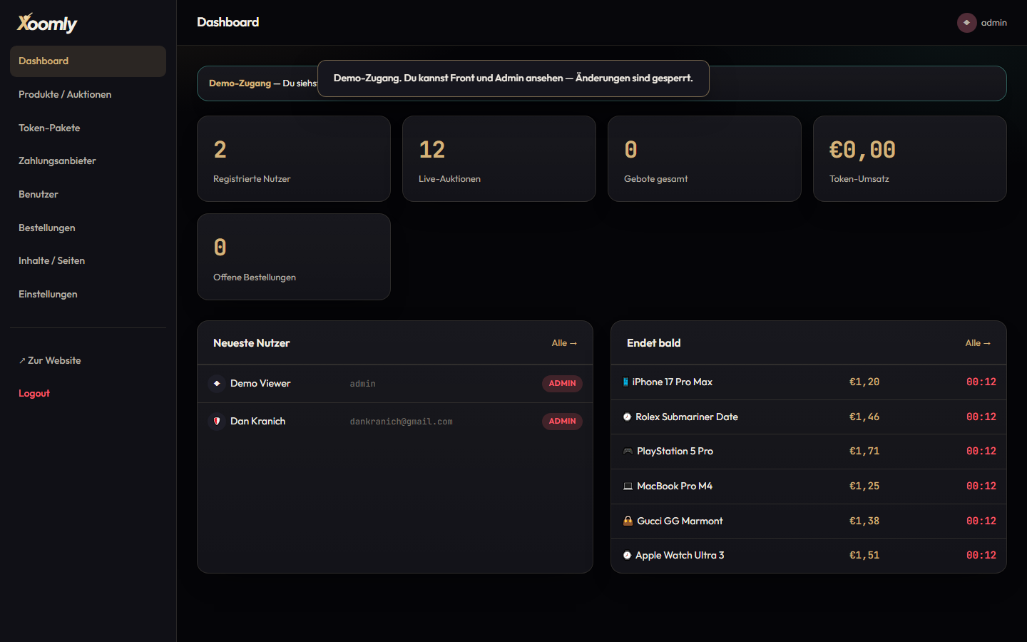 Xoomly Admin-Dashboard